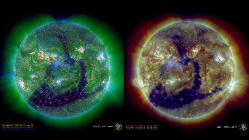 Enormous Coronal Hole And Beast-Like Crawling Prominences Dazzle On The Active Sun