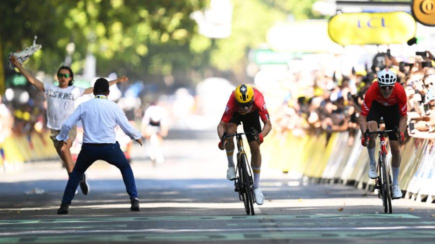 Security guard's 'swift move' stops determined anti-Israel agitator at Tour de France finish