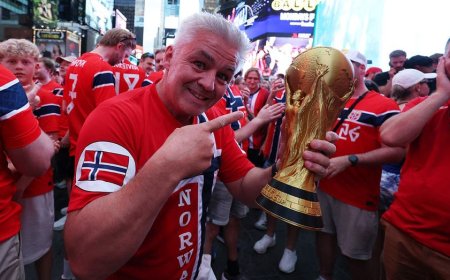 Norway World Cup fans take over Times Square as team prepares for Senegal match