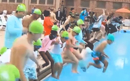 Mamdani's suited pool plunge overshadowed by political clash with GOP gubernatorial candidate
