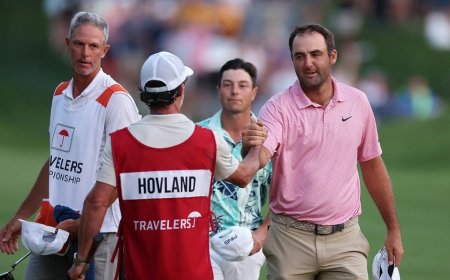 Scottie Scheffler drains clutch putt to force sudden-death Monday playoff with Viktor Hovland at Travelers