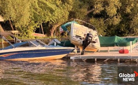 Video captures unattended boat slamming into dock, other vessels north of Peterborough, Ont.