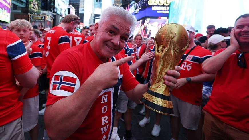 Norway World Cup fans take over Times Square as team prepares for Senegal match