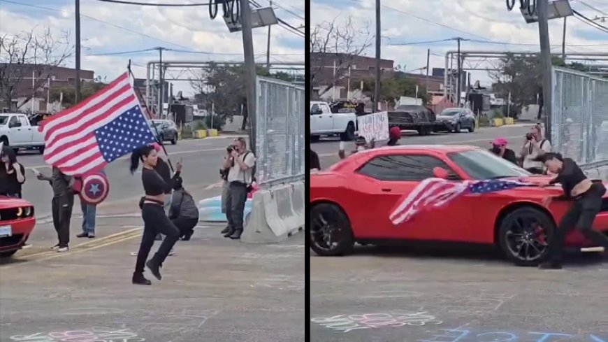 Video: Anti-ICE Protester Waving Upside-Down US Flag Struck By Vehicle Outside Illegal Immigrant Detention Center