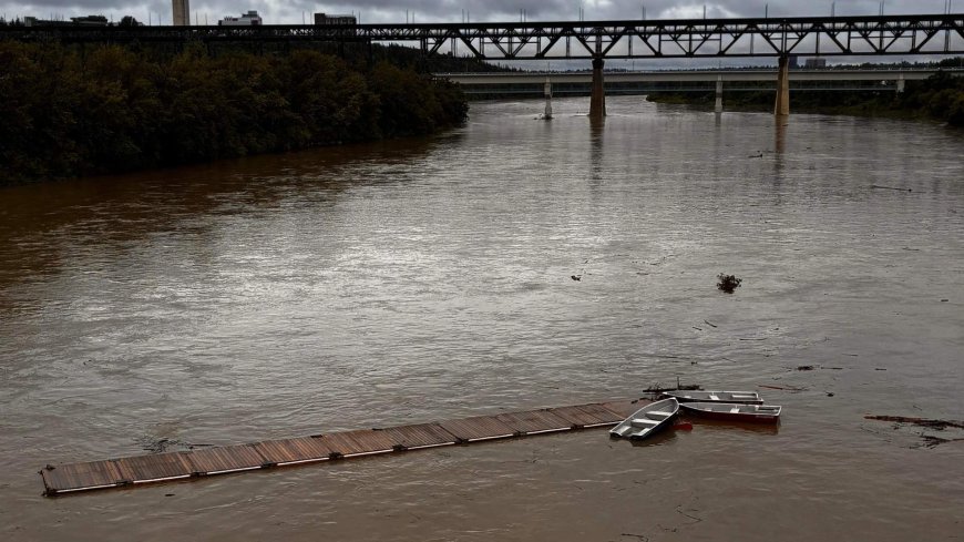 Entire dock, with boats attached, swept away after heavy rainfall in Edmonton