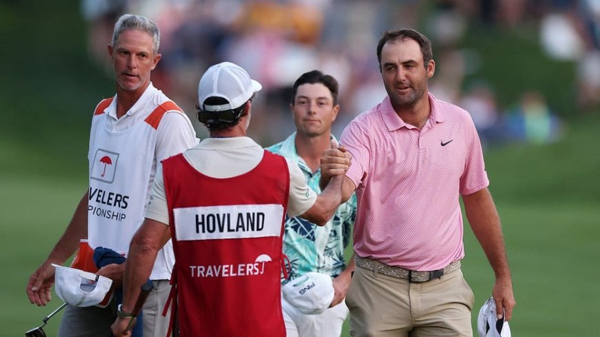 Scottie Scheffler drains clutch putt to force sudden-death Monday playoff with Viktor Hovland at Travelers