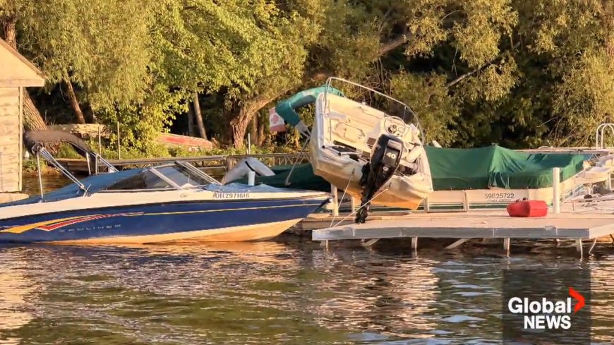 Video captures unattended boat slamming into dock, other vessels north of Peterborough, Ont.