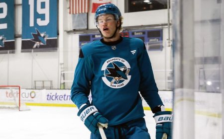The tallest player ever selected in the NHL blew minds in his debut with the San Jose Sharks