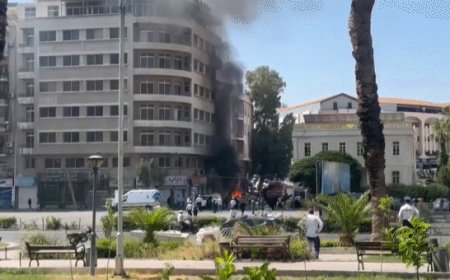 Video shows bomb rock Damascus hotel where French President Macron is staying during Syrian state visit