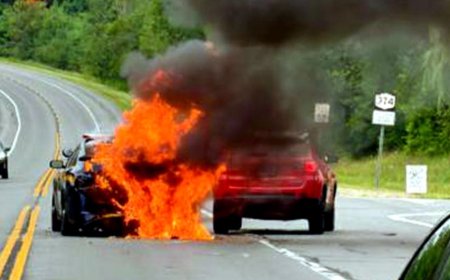 NY police car catches fire, troopers injured in 3-car collision