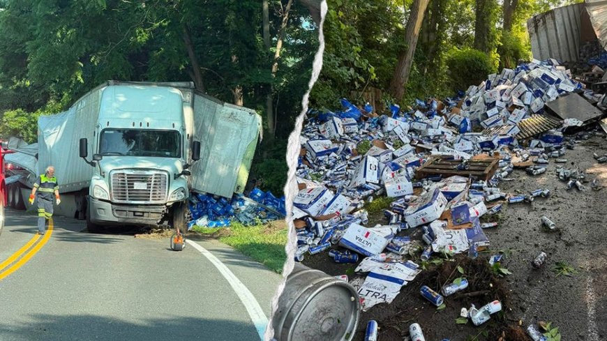 Thousands of beer cans spill across Connecticut highway after tractor-trailer overturns