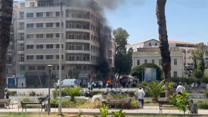 Video shows bomb rock Damascus hotel where French President Macron is staying during Syrian state visit