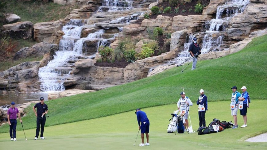 Golfers appear to launch cart off cliff and land in the water at course in Missouri designed by Tiger Woods