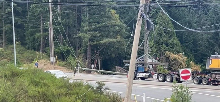 Truck brings down power lines, starts small brush fire on Malahat