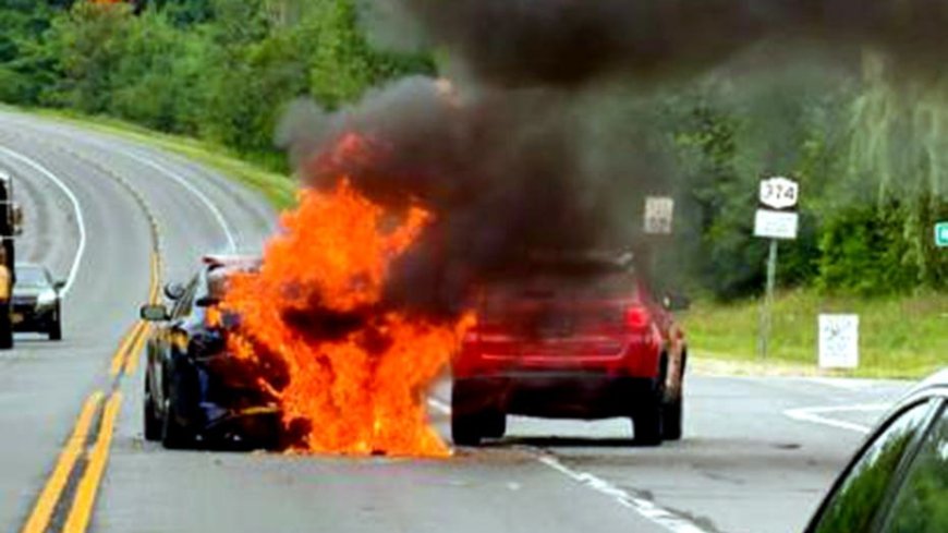 NY police car catches fire, troopers injured in 3-car collision
