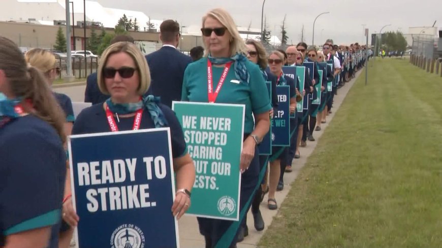 WestJet flight attendants hold information pickets as strike vote takes place