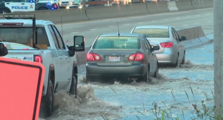 Localized flooding on Yellowhead Trail following overnight storm
