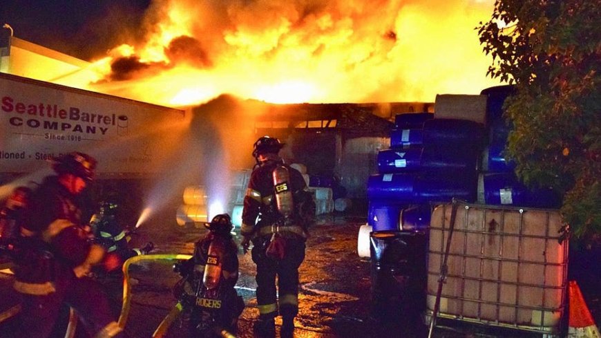 Seattle fire crews respond to 3-alarm Industrial District warehouse fire, roof partially collapses