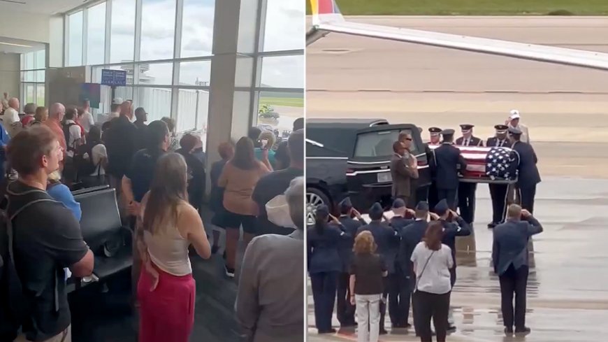 Travelers unite in powerful moment of silence as fallen US service member returns home