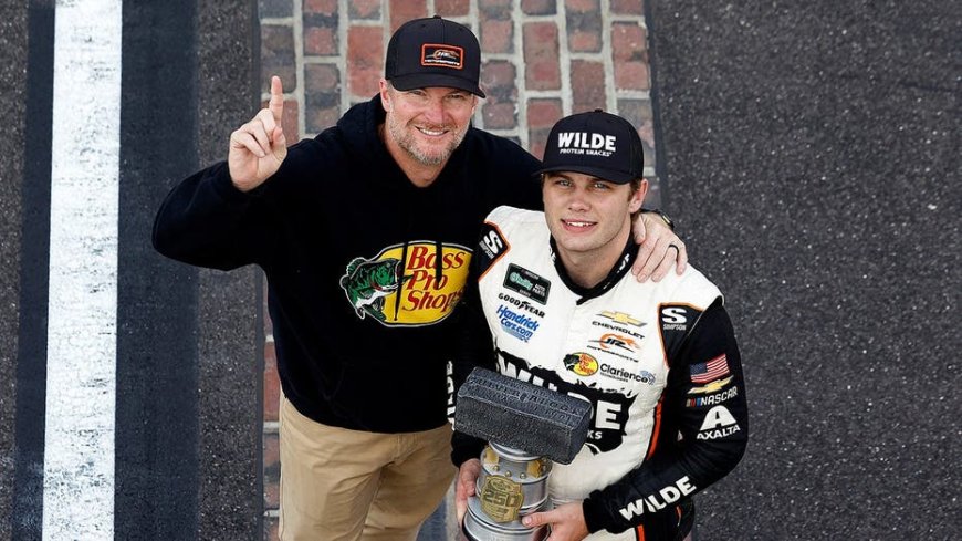 Dale Earnhardt Jr gets choked up as one of his drivers takes maiden victory at Brickyard