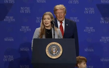 In Nevada speech, Trump chases after toddler on stage before joking he doesn't want him to 'be Biden and fall'
