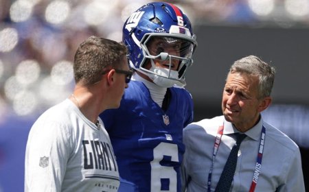 Giants' Jaxson Dart left 'puzzled' after getting taken to blue tent for medical check following crushing hit