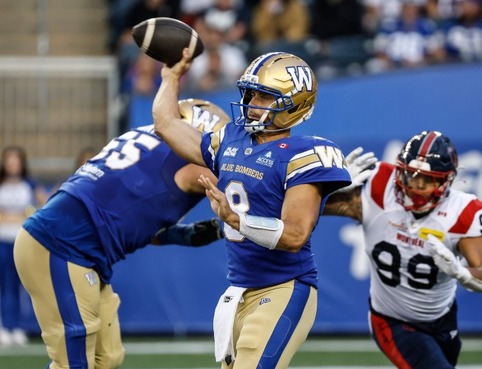 Winnipeg Blue Bombers offence shines in upset win over league-leading Alouettes