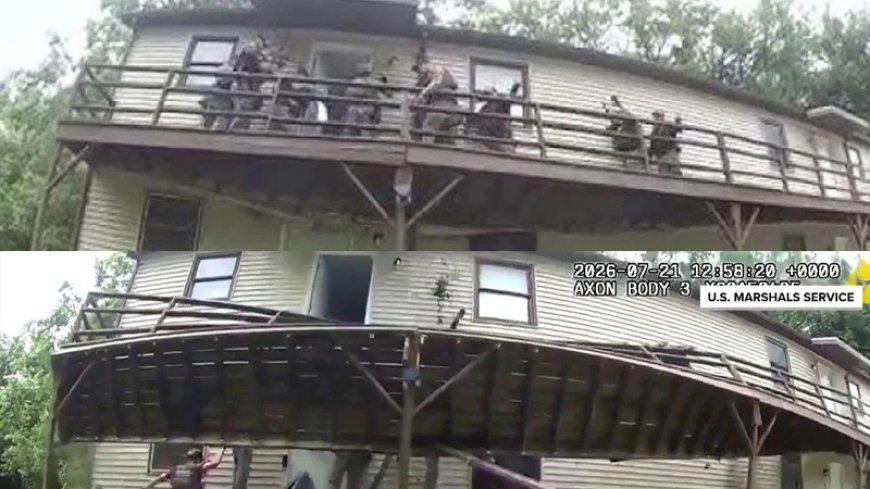 Video: Second-Story Walkway Collapses Beneath US Marshals Serving Arrest Warrant On Child Predator