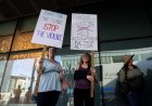 Protesters gather in Edmonton before Oilers game