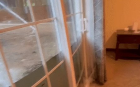 Dramatic video captures floodwaters bursting through glass doors of college students’ home