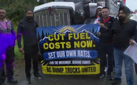 B.C. truck drivers protest high diesel prices: ‘We work for free right now’
