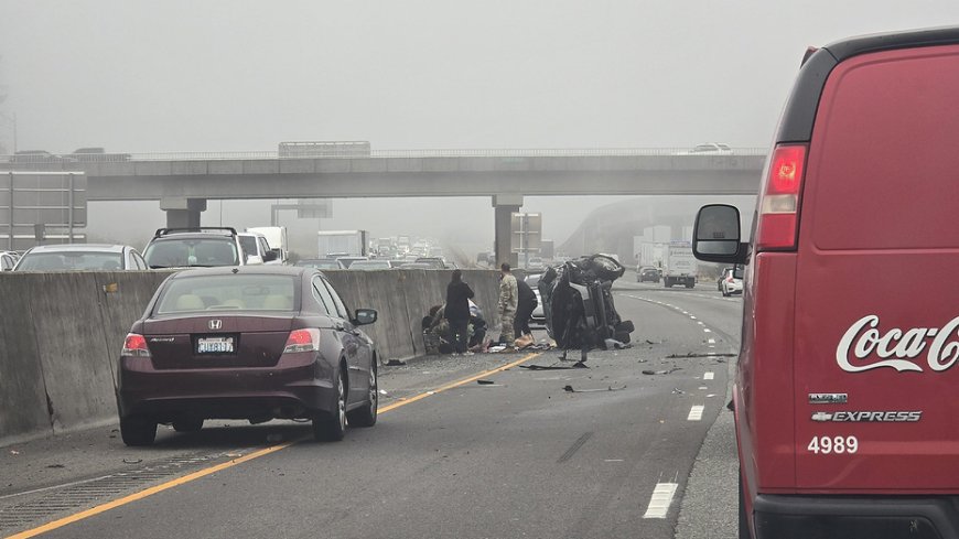 Woman allegedly stabs girl after SUV hits semi as soldiers step in to stop horrific roadside attack