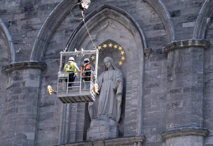 The scaffolding will be removed from the facade of Notre-Dame Basilica in Montreal